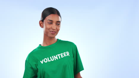 Volunteer-woman,-poster-and-recycling-in-studio
