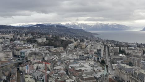 Drone-Aerial-of-the-swiss-town-and-the-cathedral-of-Lausanne