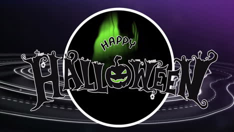 happy halloween text animation with green flames over dark background