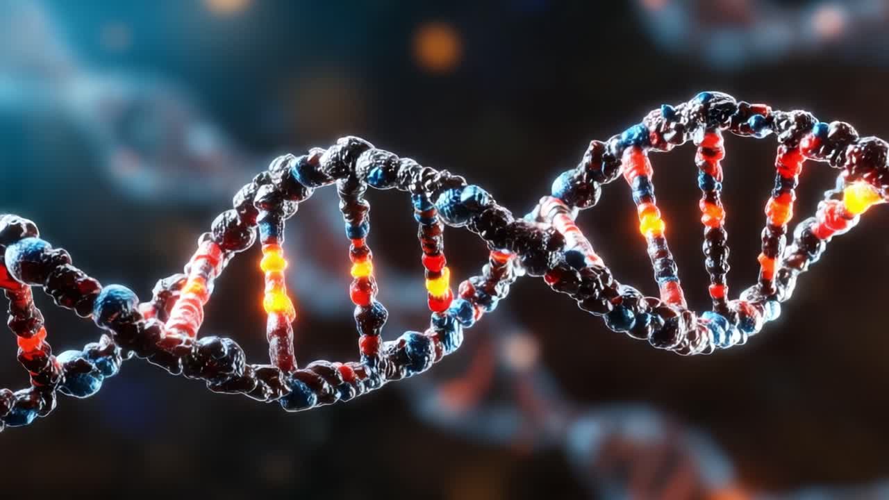 Affascinante visualizzazione di una struttura a doppia elica del DNA, che mostra l'intricata disposizione dei nucleotidi e la bellezza dell'informazione genetica.