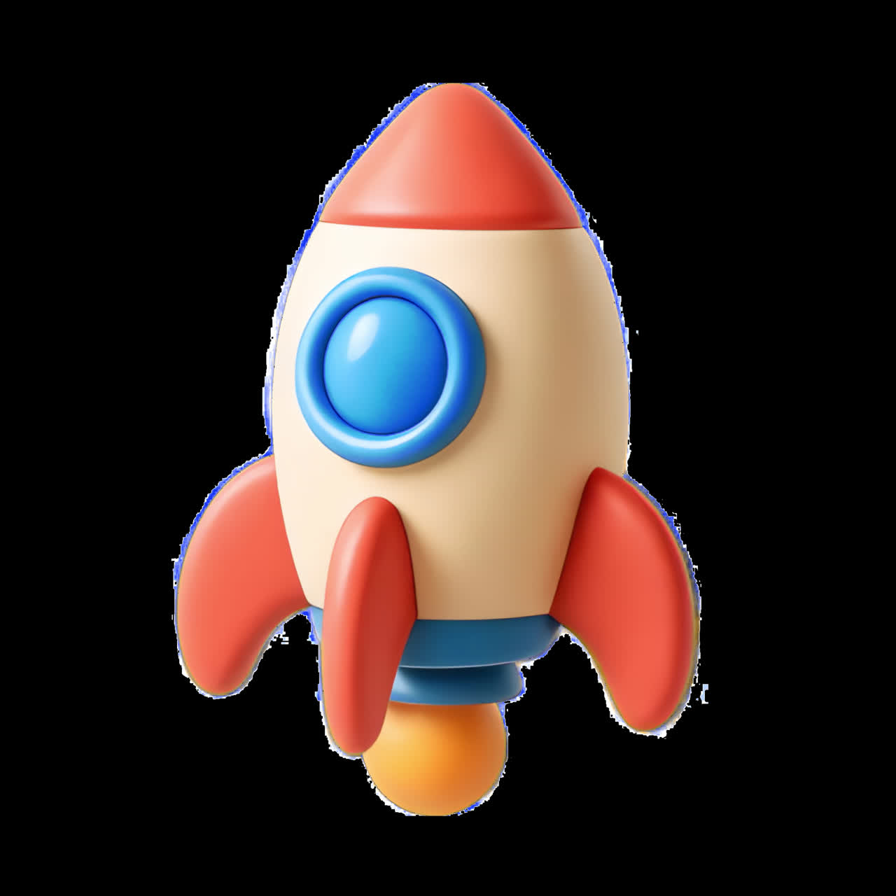 Colorful cartoon rocket illustration animation isolated asset, transparent 4K video, alpha channel