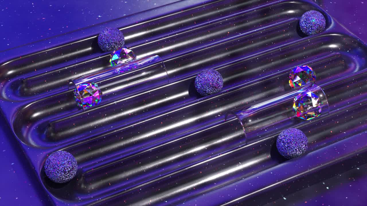 exhibición geométrica abstracta con gemas y tubos