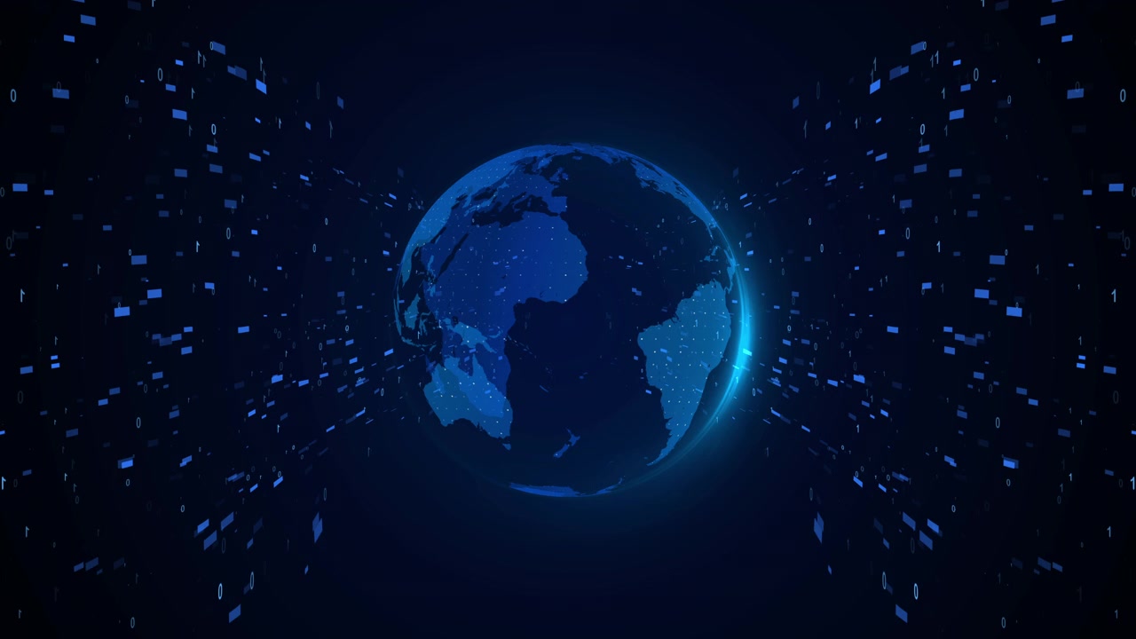 Digital Earth Globe Rotating with Binary Code Data Stream
