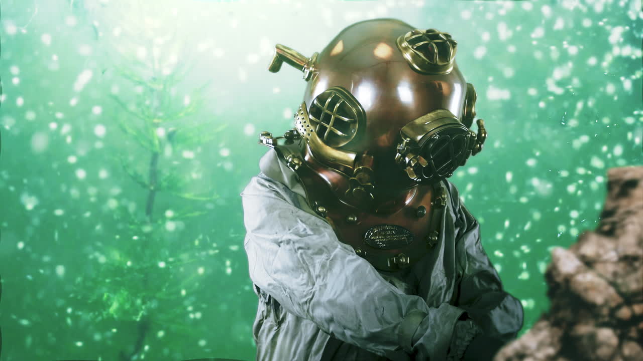 un buzo de aguas profundas que trabaja en el lecho marino