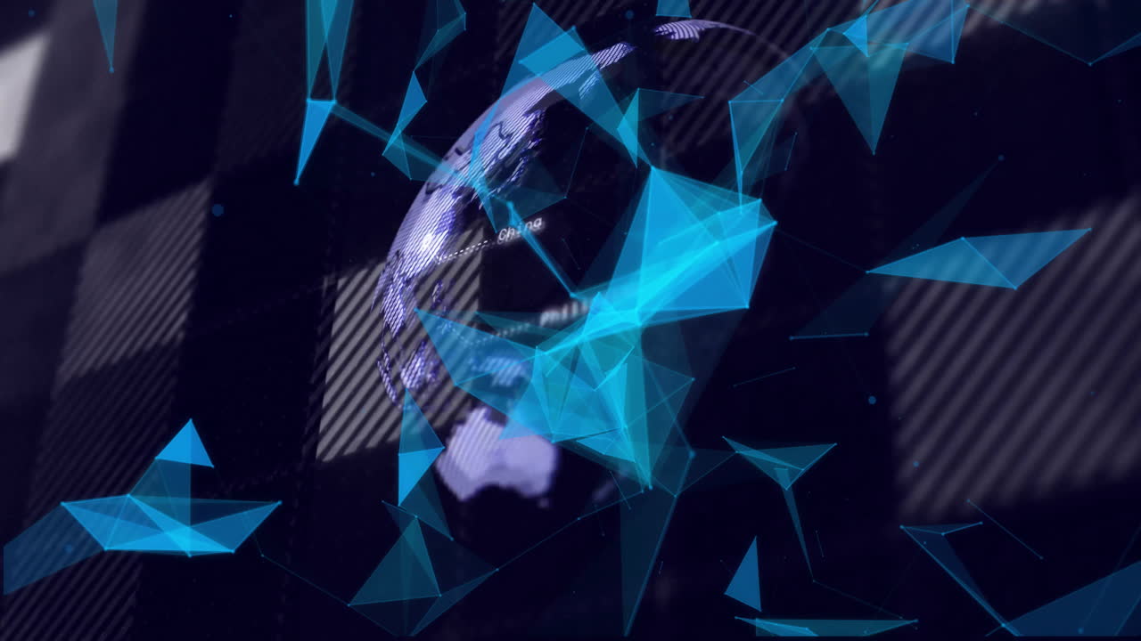Animating geometric shapes and global network over abstract background