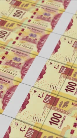 video vertical de billetes de 100 pesos mexicanos impresos por una imprenta de dinero