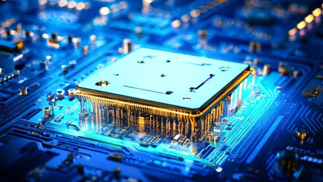un primer plano de un chip de computadora en una placa de circuito