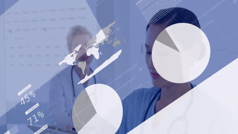 in school, medical professionals using animation for global health data visualization