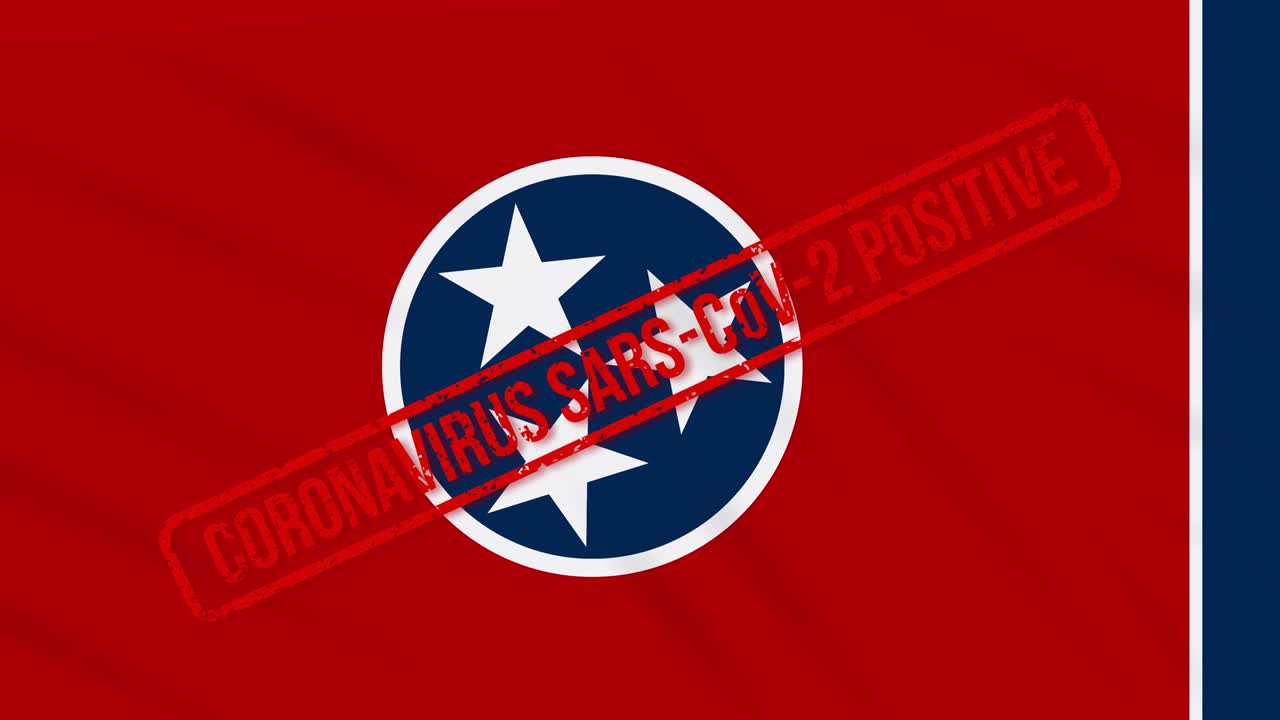 el estado estadounidense de tennessee balancea la bandera estampada con respuesta positiva a covid-19, bucle