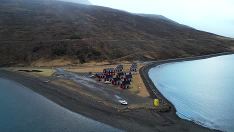 aerial view of mjoeyri cottages in eskifjordur, iceland