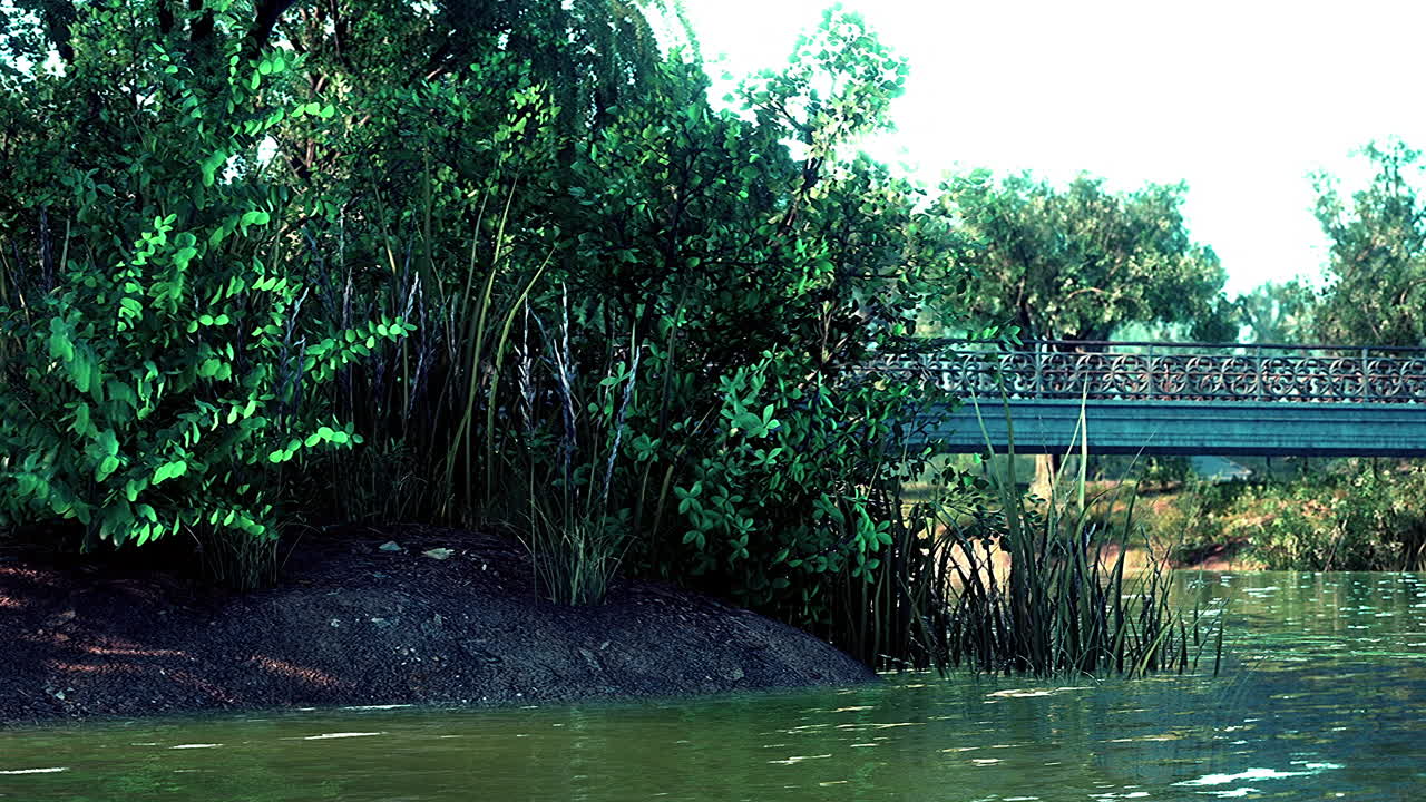 여름 녹색 숲 연못 풍경