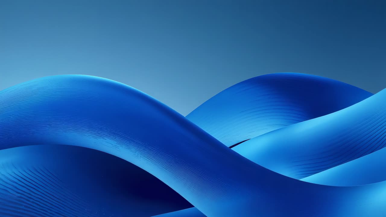 Shifting blue ribbon cluster sliding across gradient backdrop, center highlight initiating seam