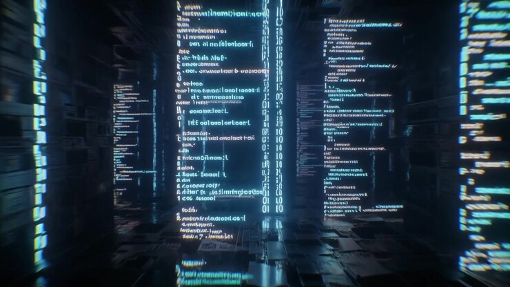 Digital Data Stream Moving Through Futuristic Cyber Tunnel