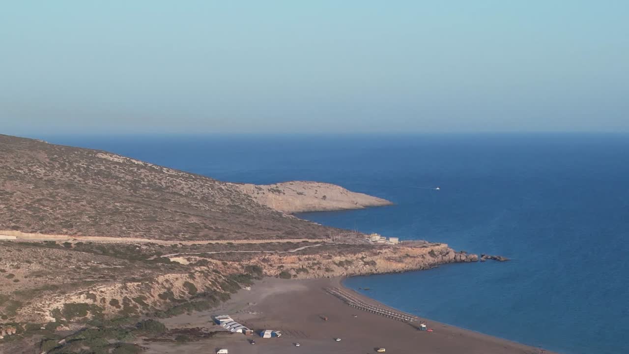 Stunning aerial view of a remote Greek coastline at sunset