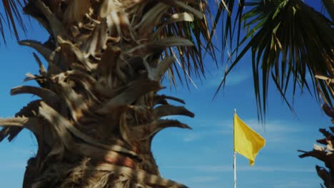 Gelbe-Flagge-Auf-Einem-Hintergrund-Des-Himmels