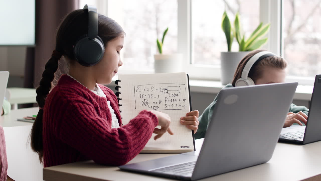 Girl Student Learning Math in a Classroom