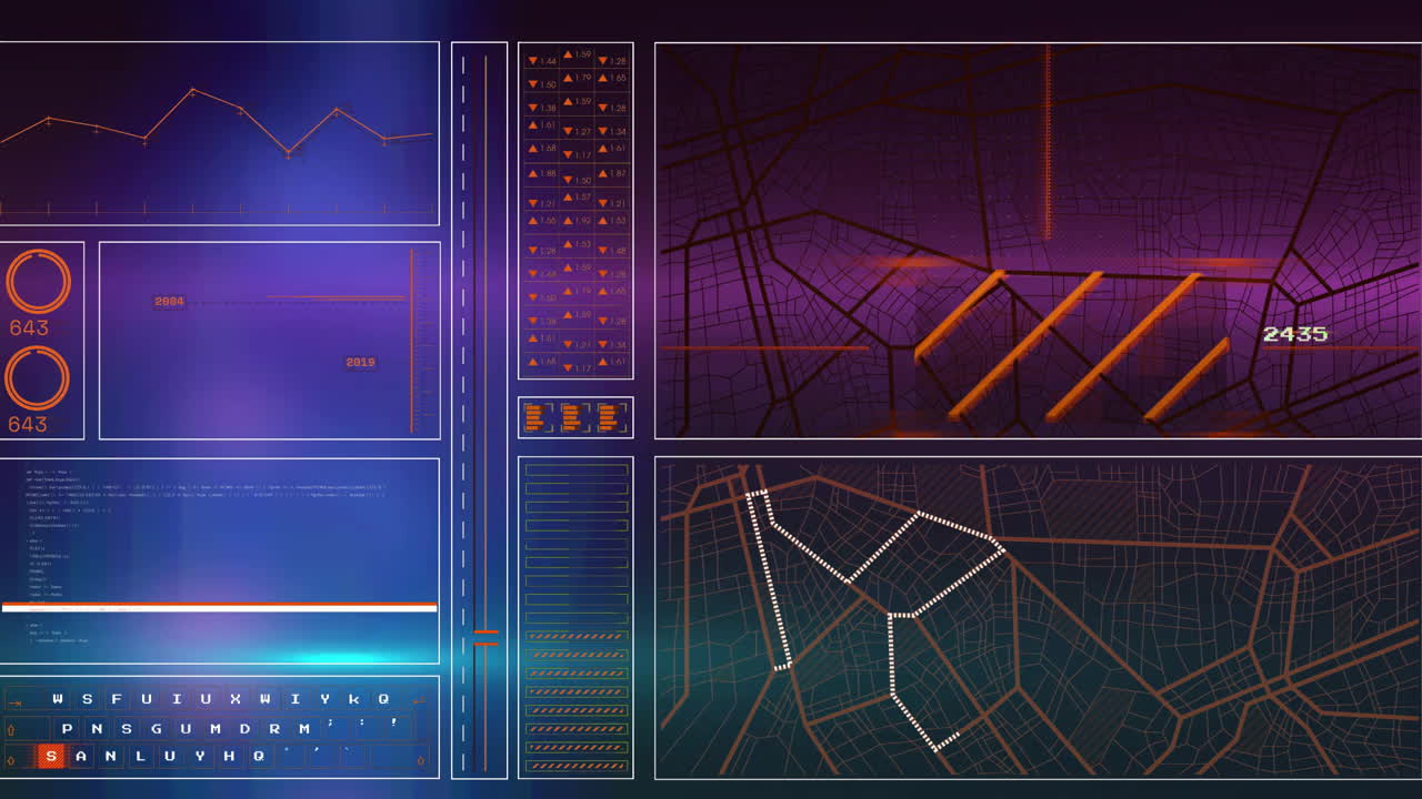 animación del procesamiento de datos y el mapa sobre fondo negro
