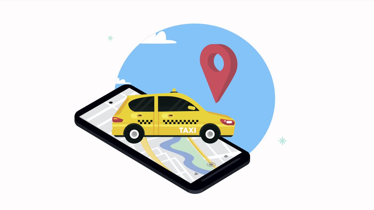 servicio de taxi en teléfono inteligente con ubicación de pin