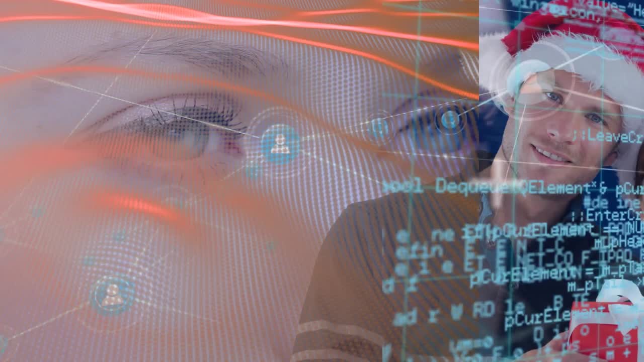 animazione di reti di connessioni con icone e elaborazione dei dati su persone diverse.