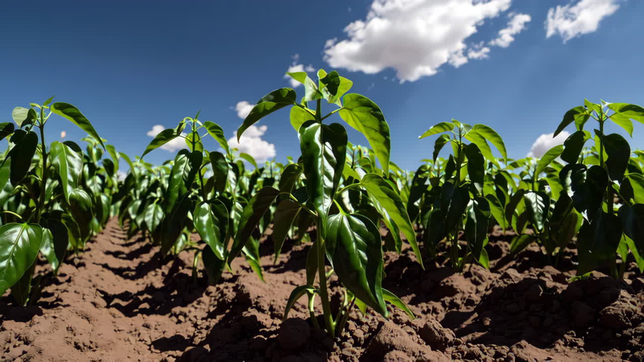 Pepper seedlings in a field