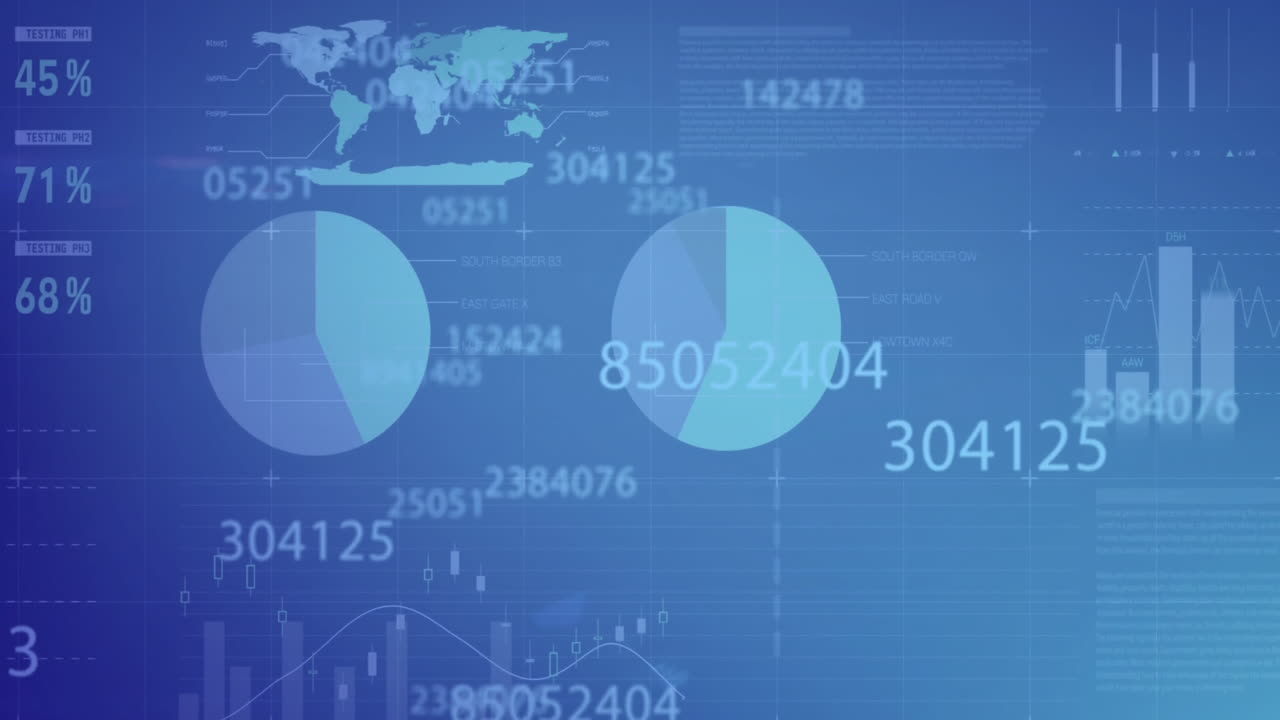 animación del procesamiento de datos financieros sobre un fondo azul