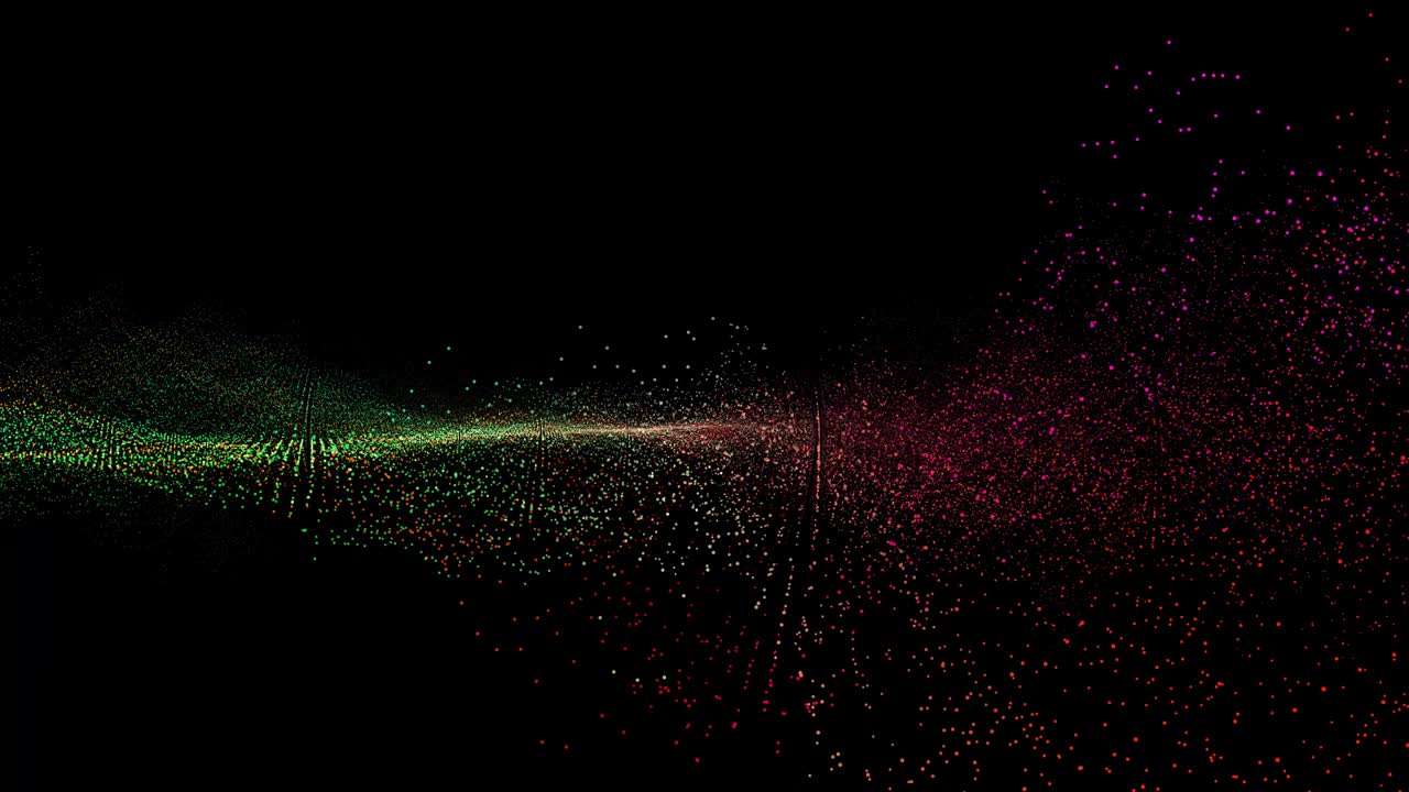 Futuristic abstract rainbow particles spiral waveform dimension balls oscillation, visualization wave technology digital surface