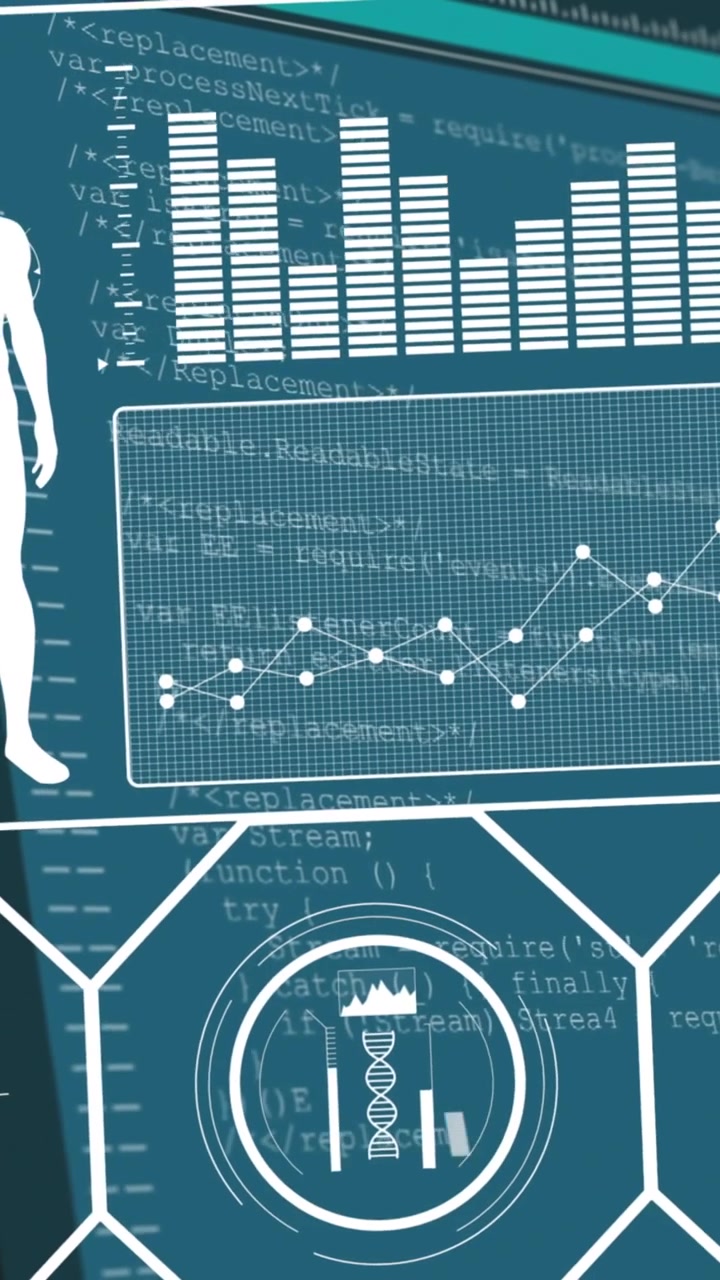 Digital Interface with Scientific Data, Code, and Medical Icons