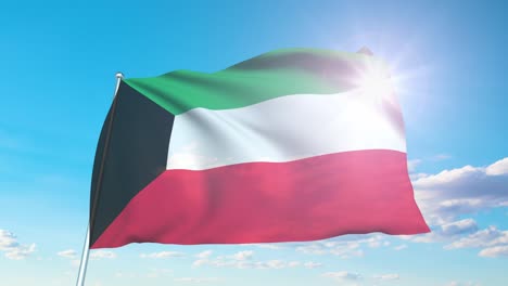 flag of kuwait with fabric structure against a cloudy sky (loopable)