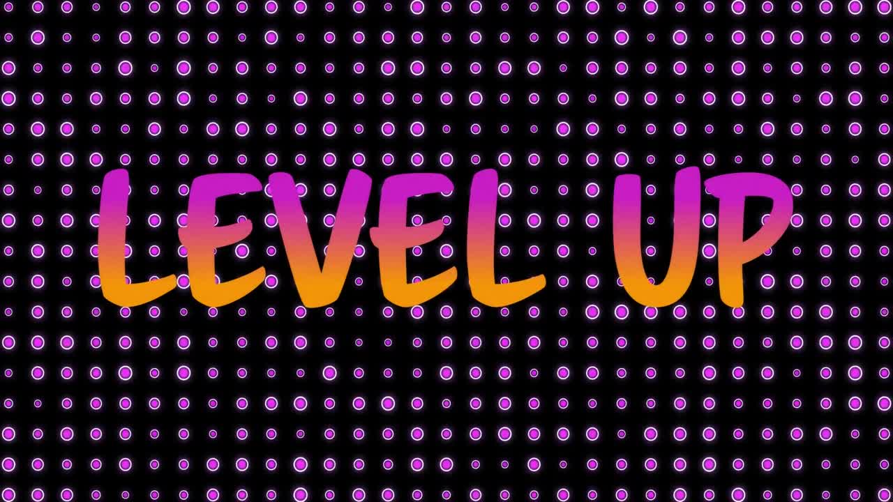 animación de texto de nivel superior sobre filas de discos parpadeantes sobre fondo negro