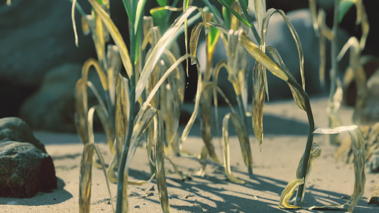 Dry vegetation growing on sandy soil during daytime sunlight
