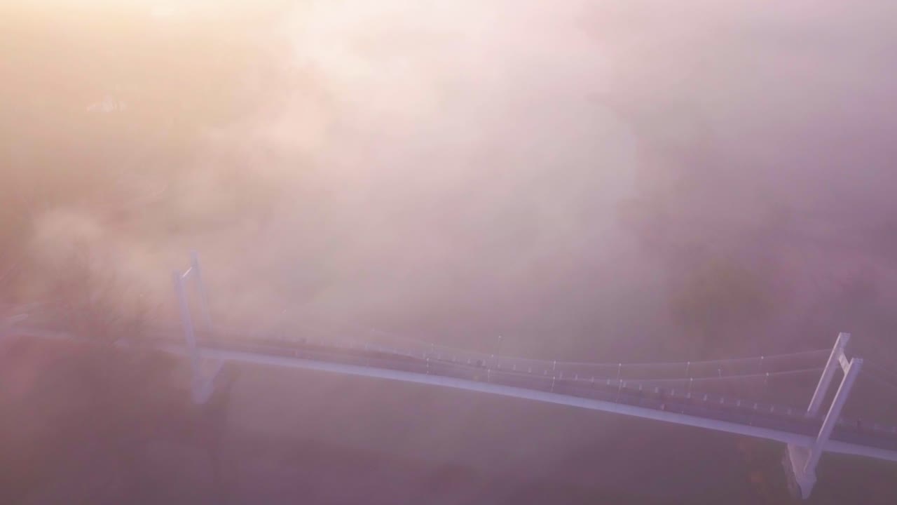 짙은 안개가 낀 일출