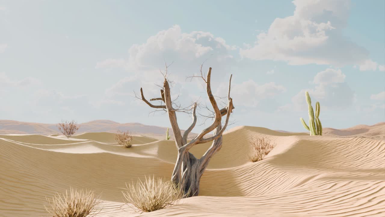 paisaje desértico con árboles y cactus