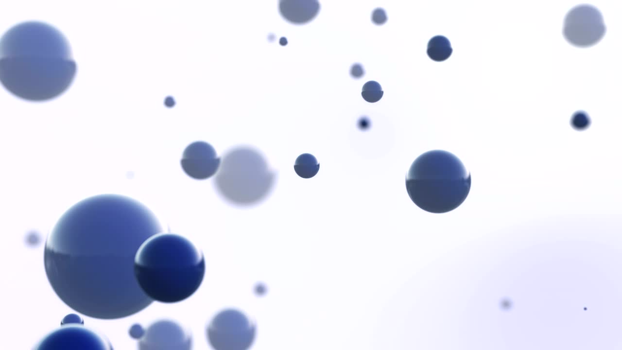 Shiny blue three dimensional spheres floating