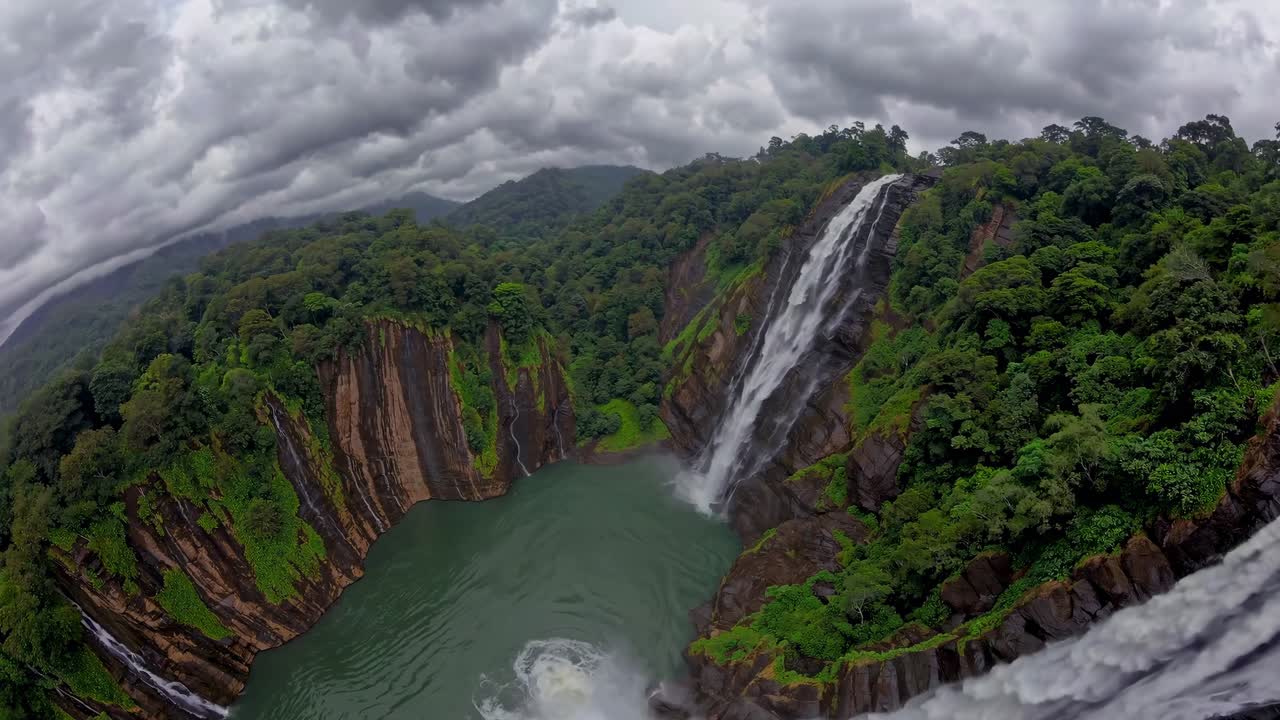 vista aérea de una cascada en un bosque exuberante