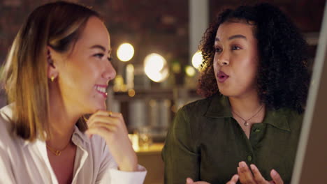 business women, night and team talking at computer