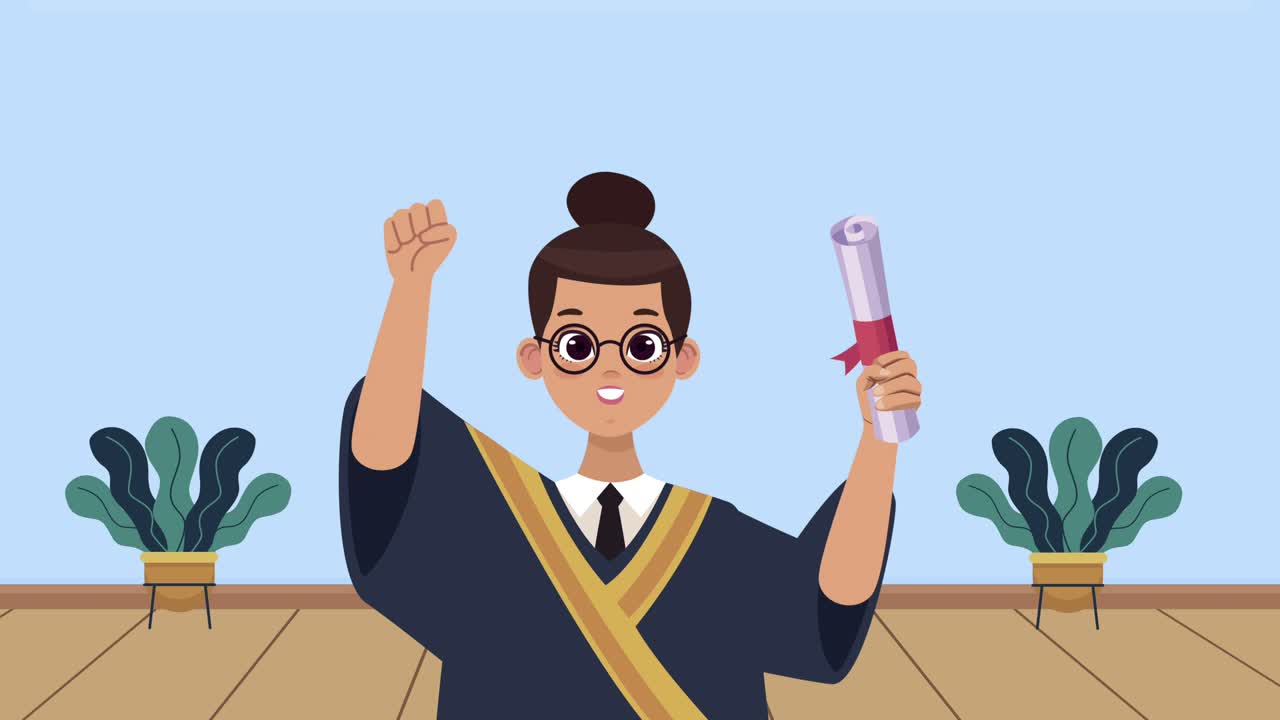 lady graduated celebrating character animation