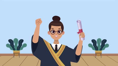 dama se graduó celebrando la animación de personajes
