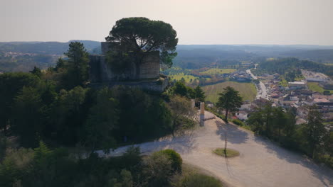 ruins of a medieval fort in central portuguese town aerial shot