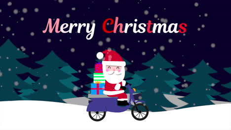 Feliz-Navidad-Y-Papá-Noel-Con-Regalos-En-Moto.