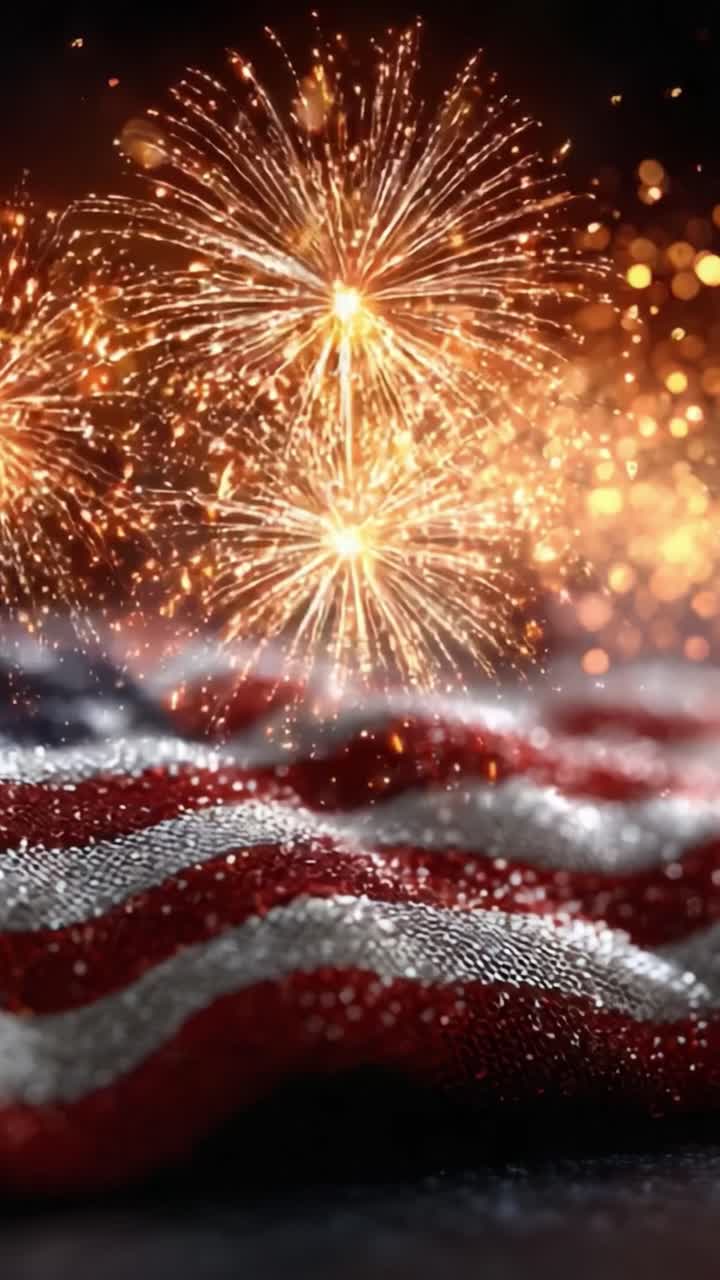 An Elegant Display of Fireworks Illuminating the Textured Surface of an American Flag, Creating a Festive Atmosphere Full of Joy and Patriotism on a Starry Night