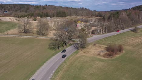 Car-driving-through-Countryside-in-Sunny-Sweden,-outside-Gothenburg