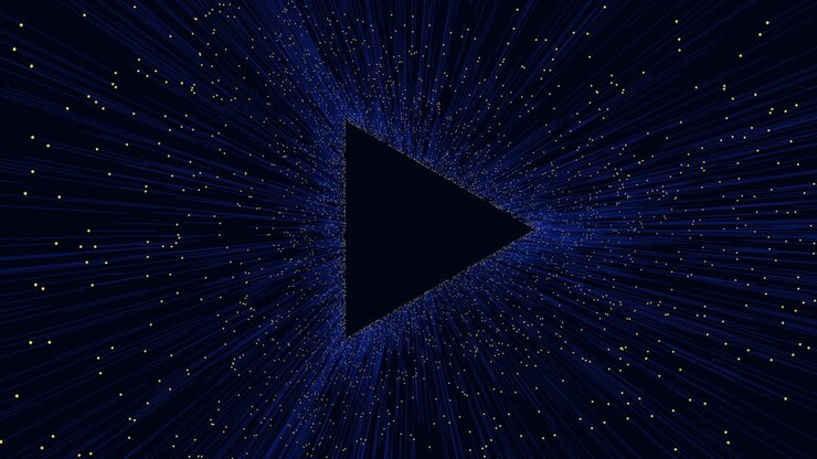blaues dreieck, das von konvergierenden lichtlinien beleuchtet wird