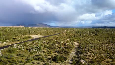 Aerial-view-over-the-Catavina-desert,-during-golden-hour,-in-Mexico---dolly,-drone-shot