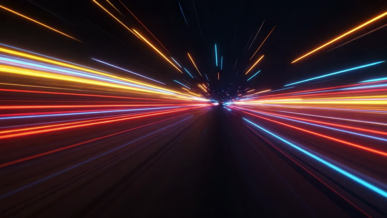 Dynamic Light Trails Captured at High Speed, Illustrating the Motion and Energy of Urban Nightlife with Colorful Streaks of Vibrant Neon Lights