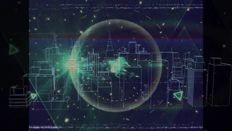 animation of network of connections over 3d cityscape drawing