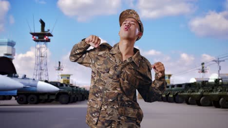 soldier celebrating