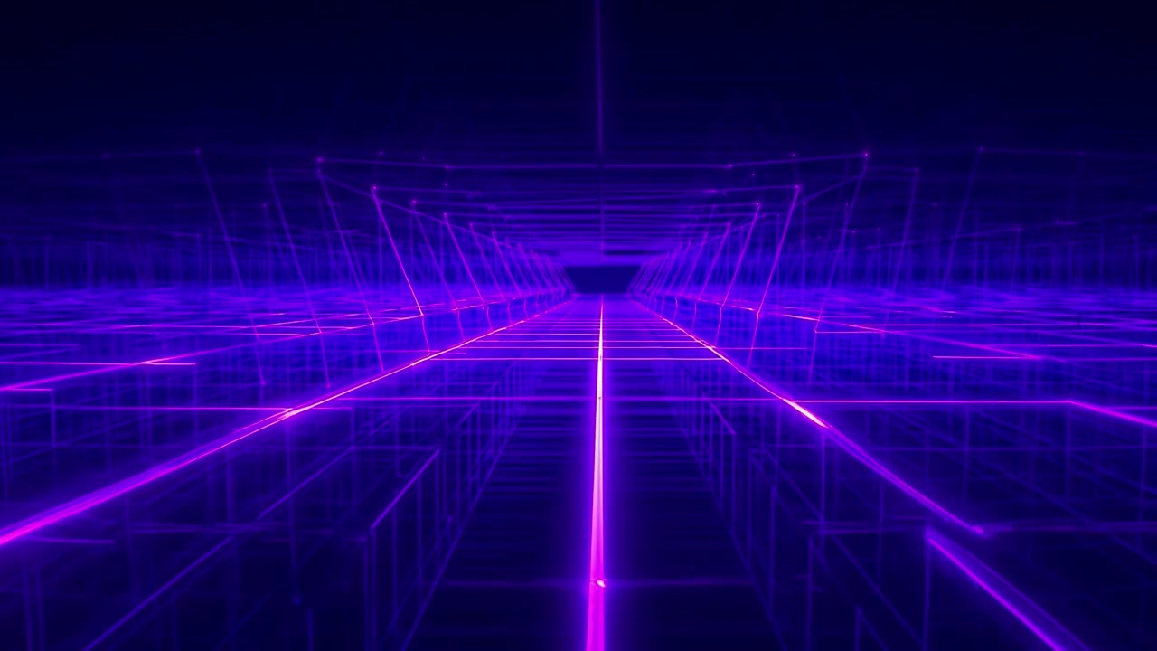 Abstract Digital Grid Tunnel Moving Through Cyberspace