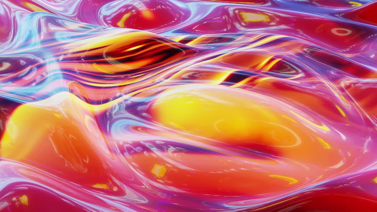 Liquid red yellow orange pattern like waves in looped motion. 3D stylish abstract bg of wavy surface like brilliant liquid marble with beautiful gradient colors. 4k trendy colorful fluid animation.