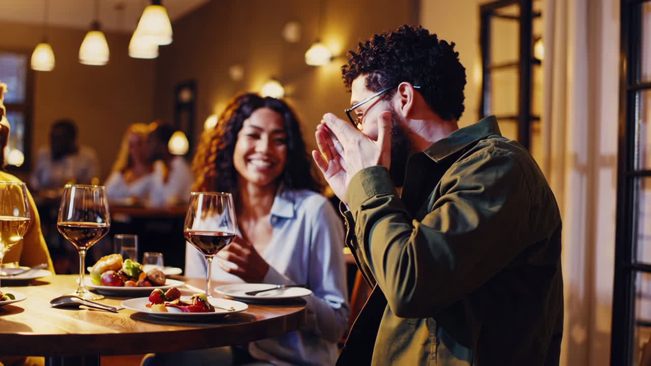 Friends enjoying a meal at a restaurant