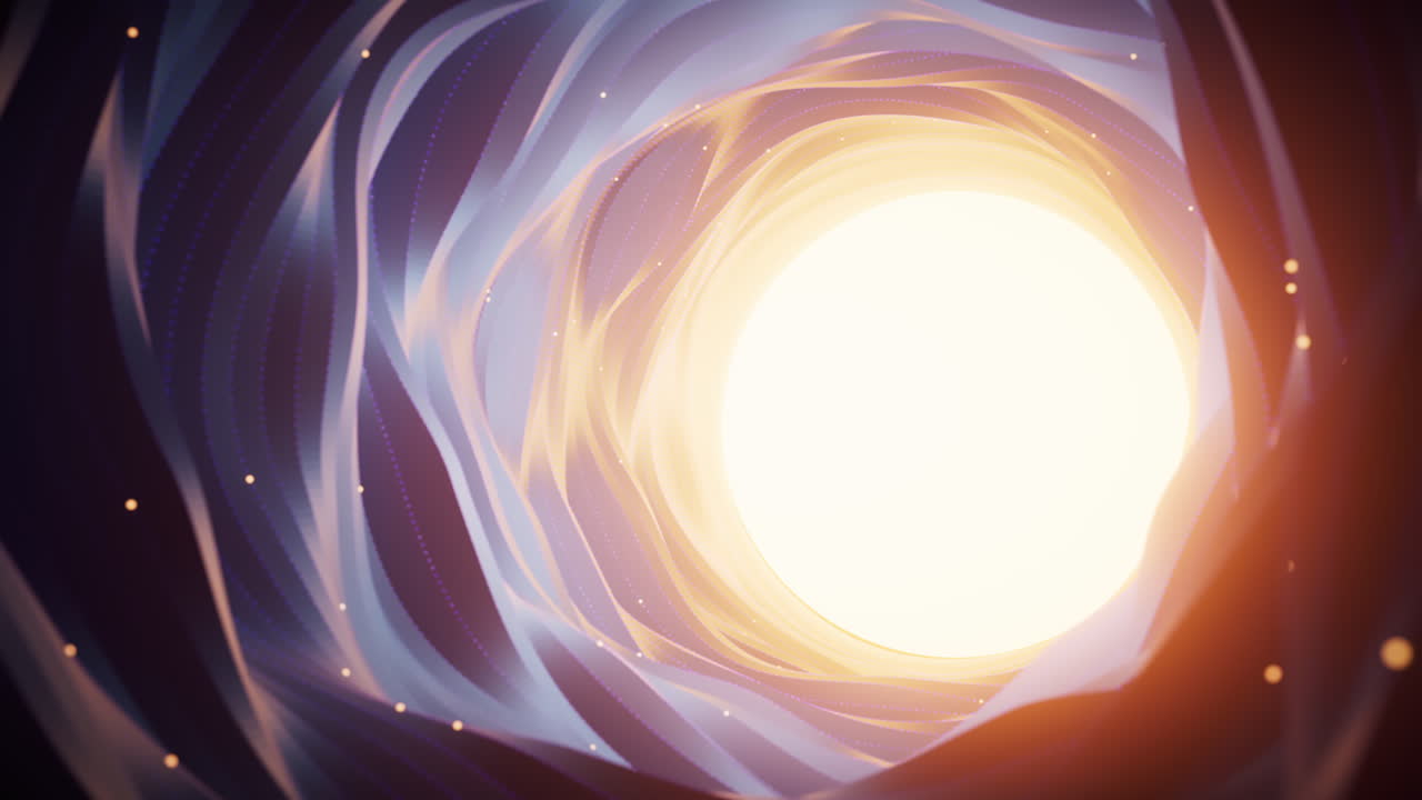 Dark round tunnel with glowing neon lines, 3d rendering
